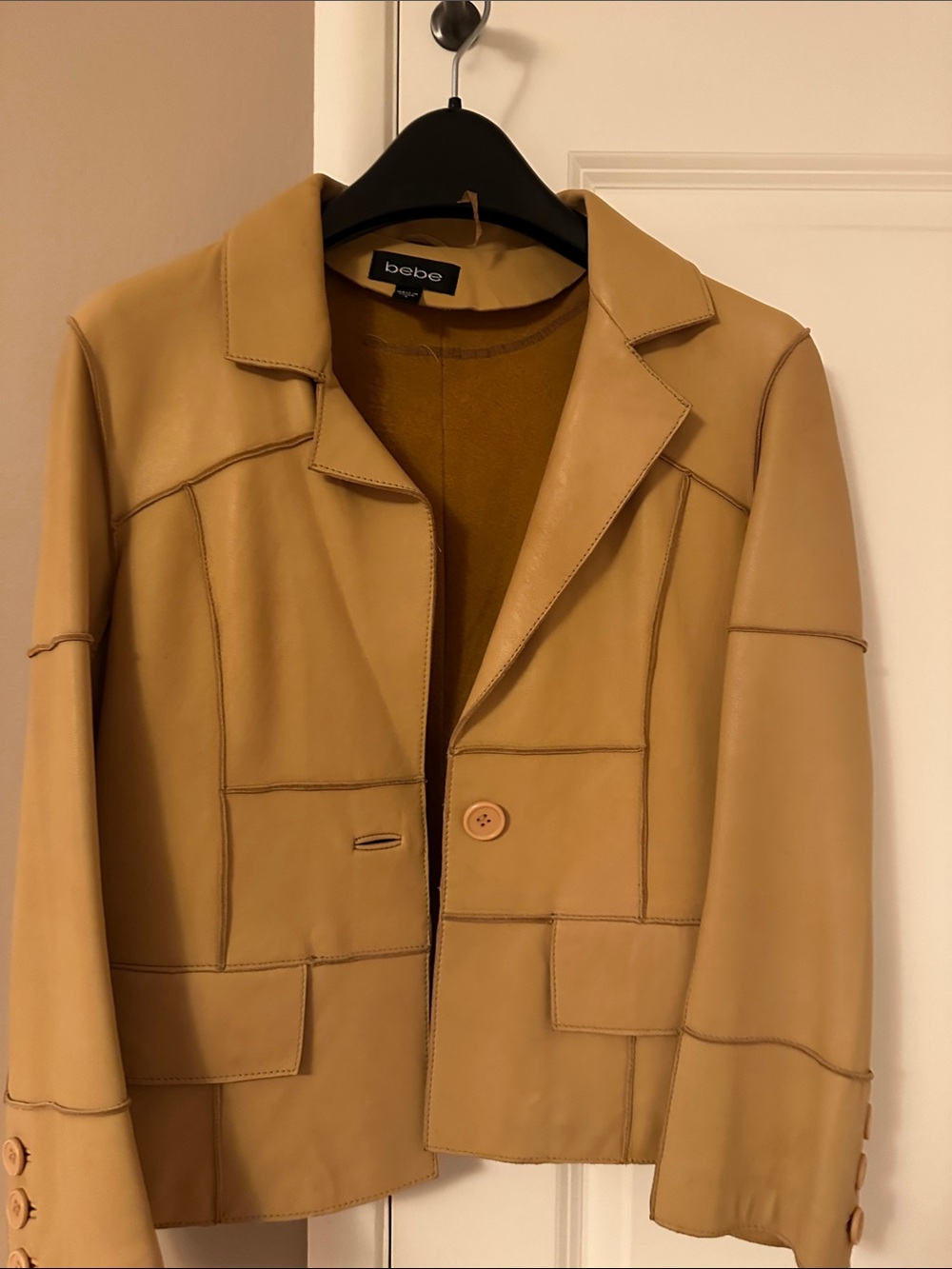 Vintage bebe Tan Patchwork Leather Blazer Jacket